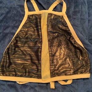 Boys + Arrows tan and black shimmer bikini top size S
